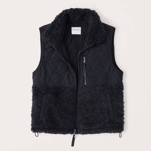 Abercrombie Mixed Media Black Sherpa Quilted Vest